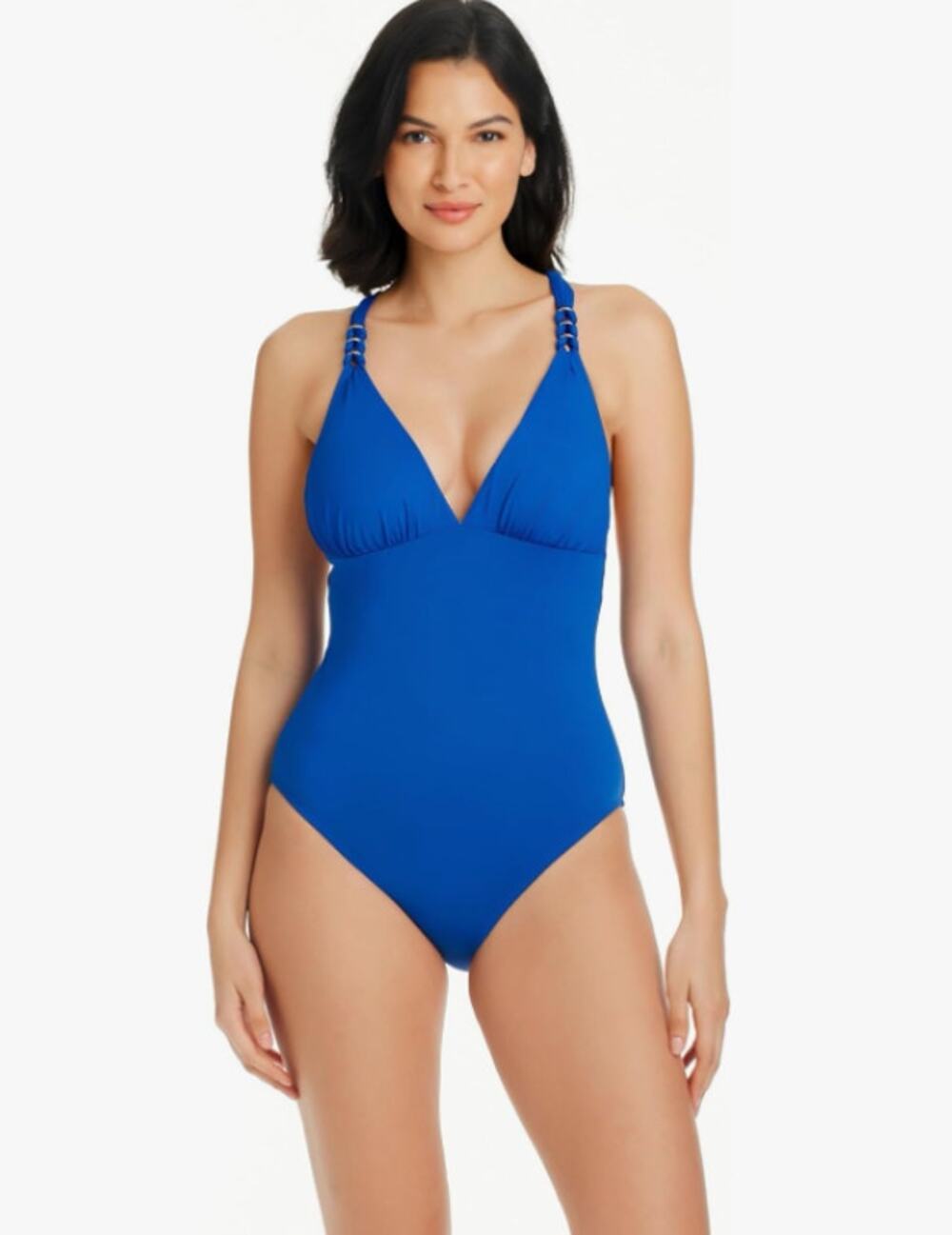 BLEU ROD BEATTIE Ring Master Drape One-Piece Swinsuit US 6 Blue Azure NWT